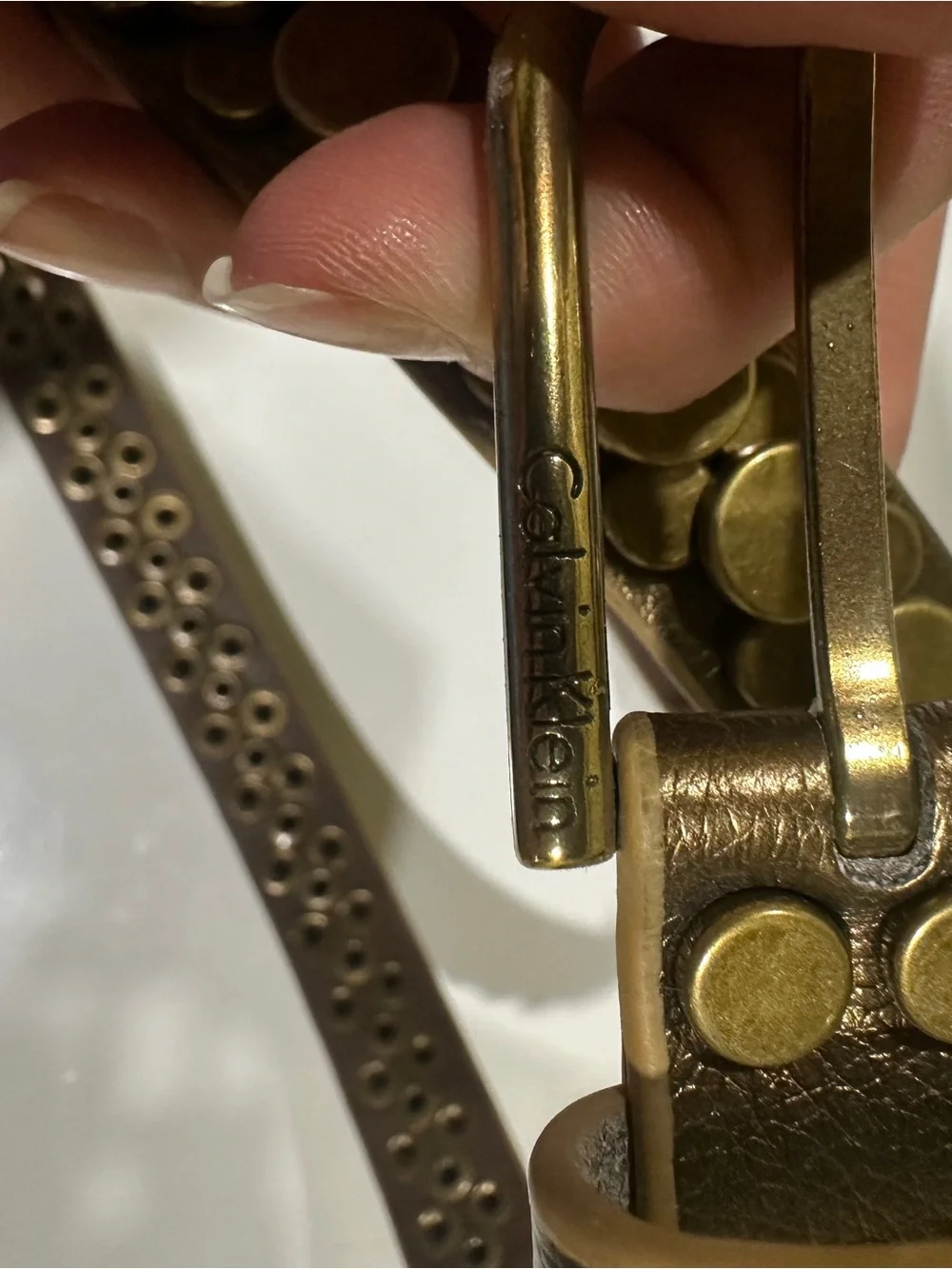 Calvin Klein Metallic Gold Studded Leather Belt